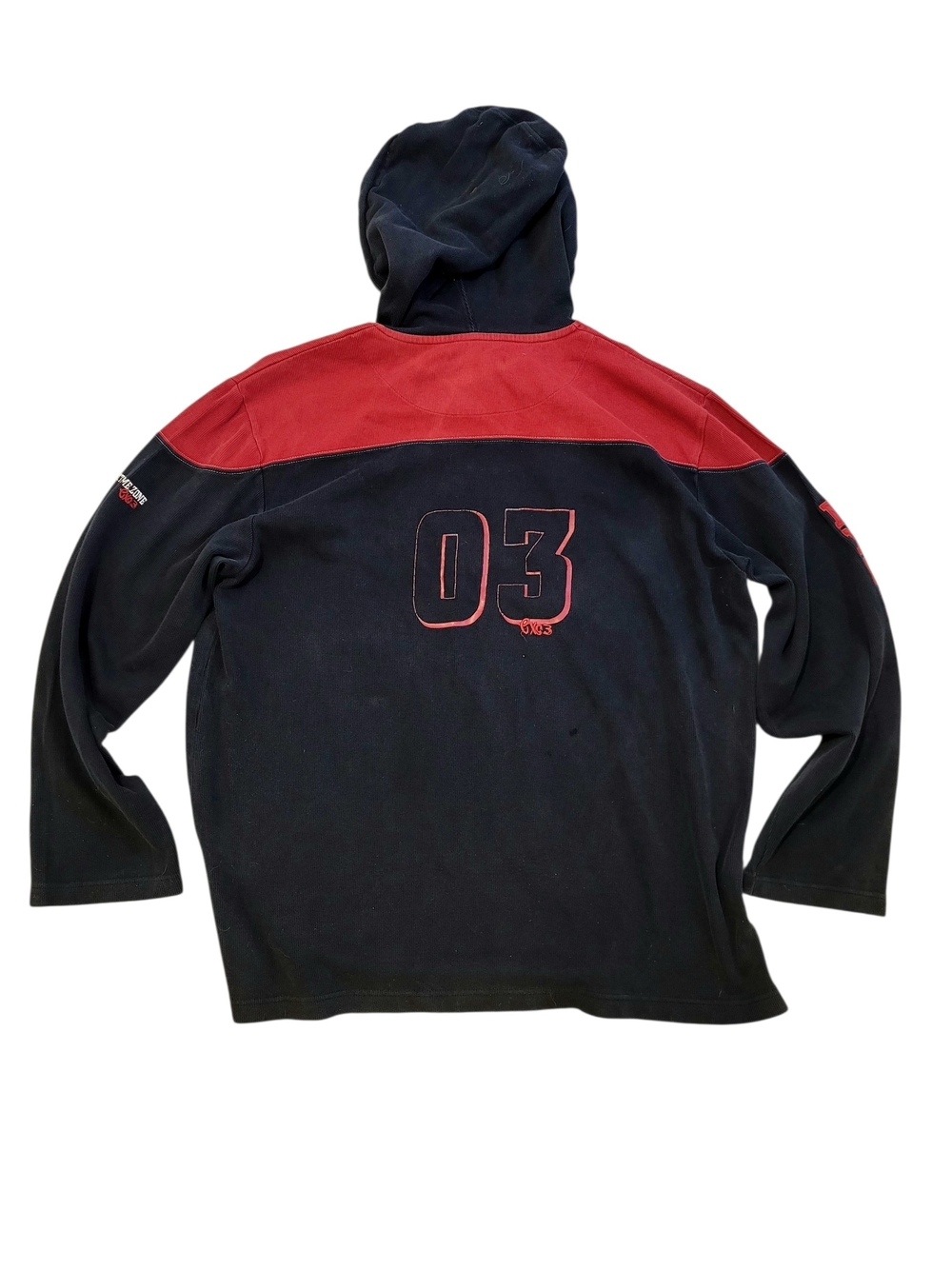 Black & Red Hooded Pullover with '03' Back Graphic Y2K VINGAGE EXO3